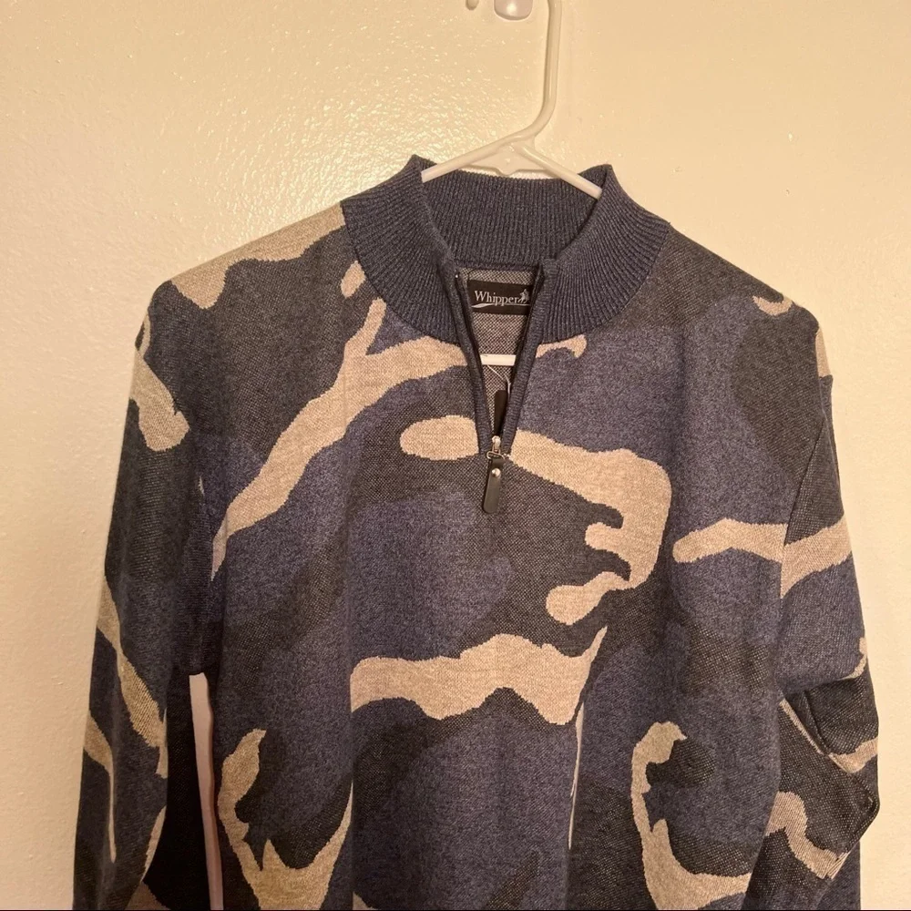 Whipper In Boys Sz 18/20 Quarter Zip Pullover Sweater Blue Gray Black Camouflage